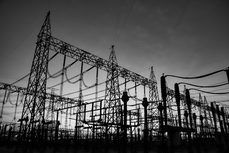 High Voltage Substation and Equipment ,black & whiteの写真素材