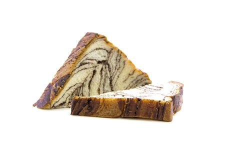 Sandwich sliced bread with chocolate pattern on white backgroundの写真素材
