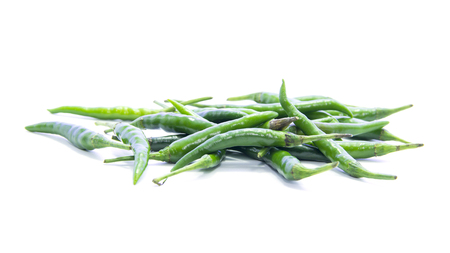 Green chili pepper spicy ingredient on white backgroundの写真素材