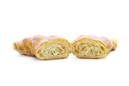 Croissant butter cross section sliced on white backgroundの写真素材