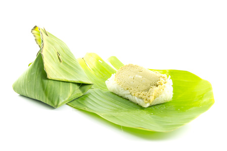 Thai Dessert sticky rice custard on white backgroundの写真素材