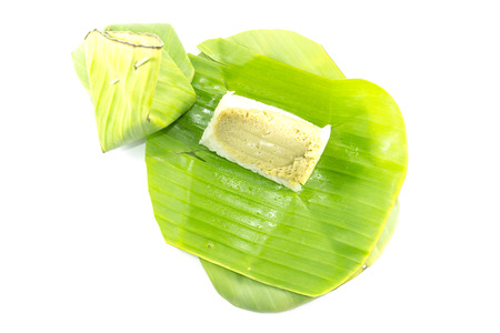 Sticky rice custard Thai Dessert on white backgroundの写真素材