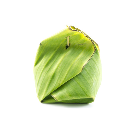 Sticky rice custard in Green packaging with banana leafの写真素材