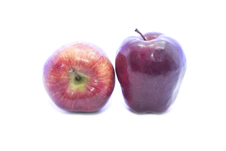 Red apple different type and color on white backgroundの写真素材