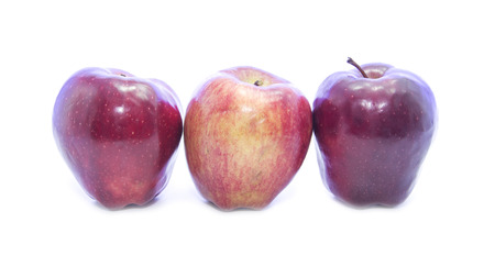 Fresh red apple different shape type and color on white backgroundの写真素材