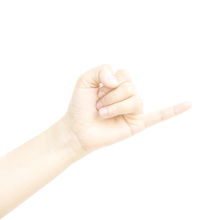 Little finger hand metaphor with together on white backgroundの写真素材