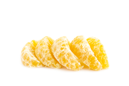 Orange sweet and sour fruit segment arrange  on white backgroundの写真素材