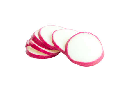 Radish sliced fresh salad ingredient on white backgroundの写真素材