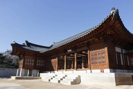Gyeongbok palace wood building landmark tourism in Seoul Koreaのeditorial素材