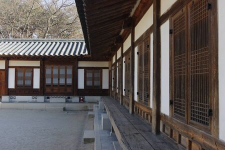 Gyeongbokgung terrace style and outdoor space tourism in Seoul Koreaのeditorial素材