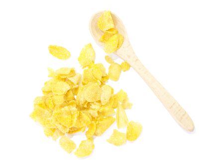 Corn flake breakfast healthy meal top view on white background