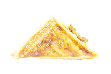 Puff fill with pork golden baked on white backgroundの写真素材