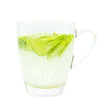 Detox with lime tonic water on white backgroundの写真素材