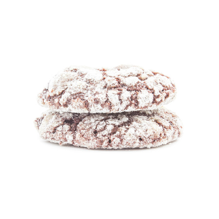 Brownies cookies biscuit with icing sugar on white backgroundの写真素材