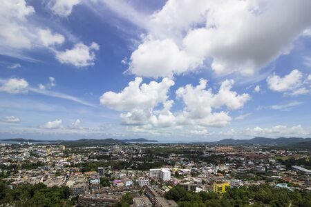 Phuket small town in Thailand on blue sky backgroundの写真素材