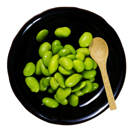 Green Japanese soybean boiled appertizer on top view and white backgroundの写真素材