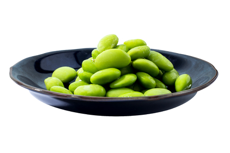 Edamame Japanese soybean vegetarian appertizer on white backgroundの写真素材