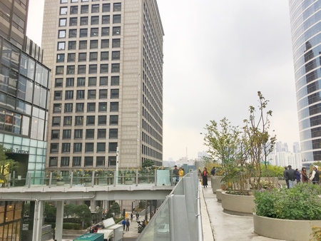 Seoullo 7017 connect with highrise building along sky walk in South Koreaのeditorial素材