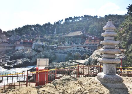 Column statue style in Yonggungsa temple in Busan city South Koreaの写真素材
