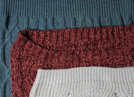 Green, marsala and white knitting textures