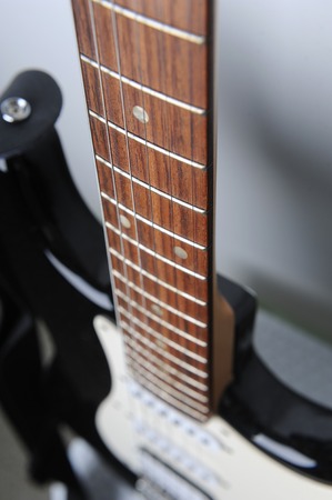Guitar vulture closeup, black and white guitar