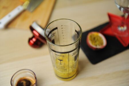 Making a cocktail. Fruit ingredients in a shakerの写真素材