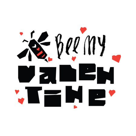 Bee My Valentine vector hand writting lettering joke frase for print cardのイラスト素材
