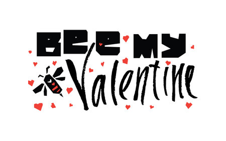 Crazy Bee My Valentine vector hand writting lettering joke frase for print gift cardのイラスト素材