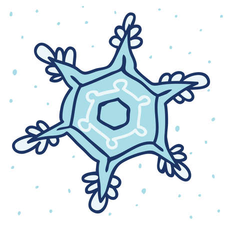 Free hand drawing style Snowflake element. Winter holyday light blue decorating shape. Vector snowflake Christmas element. A single simple detail for a festive New Year's decorationのイラスト素材