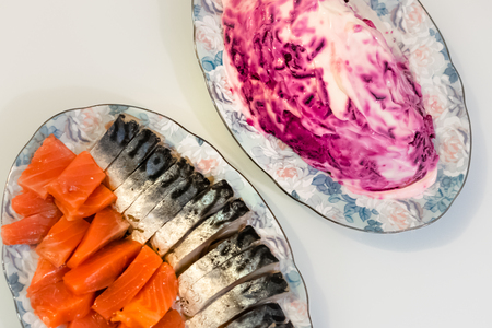 salmon or trout or salmon near the mackerelの写真素材