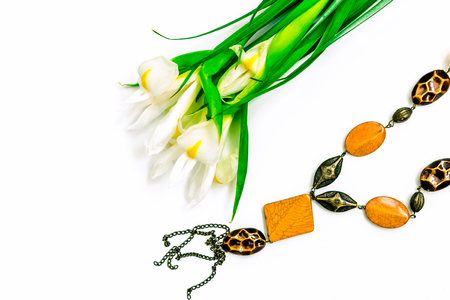 Jewellery and flowers, gift for ladyの写真素材