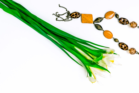 Jewellery and flowers, gift for ladyの写真素材