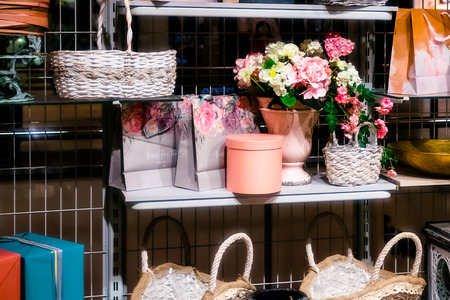 vintage items for gift wrapping and interior decorationの写真素材