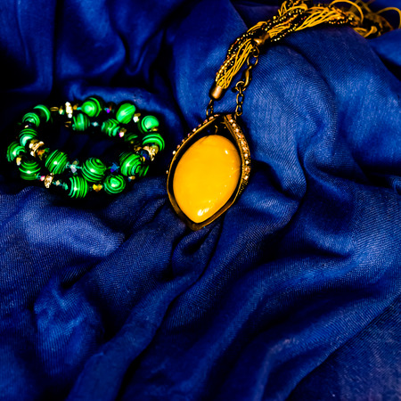 jewelry on blue background