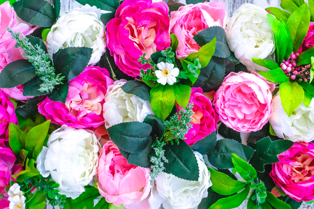 flower wall of artificial flowersの写真素材