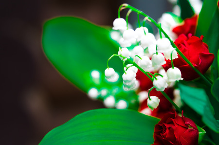 bouquet combines lilies of the valley and rosesの写真素材