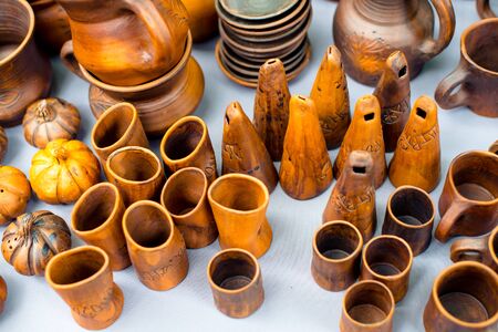 ware of yellow clay made technology pre-industrial periodの写真素材