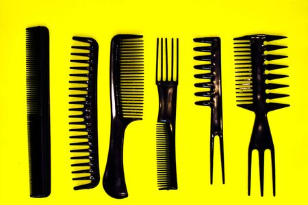 black hairbrush set for professional hairdresserの写真素材