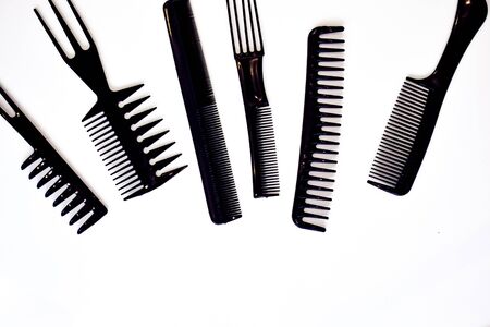 black hairbrush set for professional hairdresserの写真素材