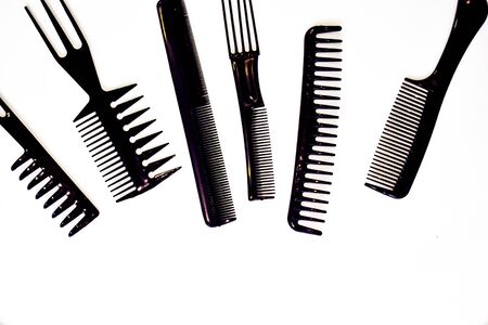 black hairbrush set for professional hairdresserの写真素材