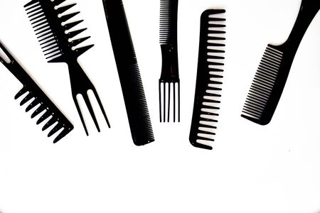 black hairbrush set for professional hairdresserの写真素材