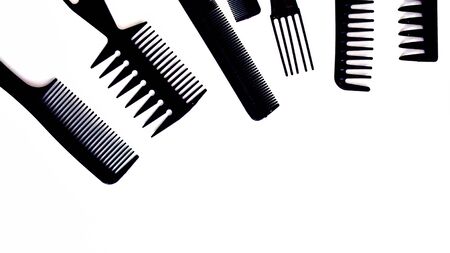 black hairbrush set for professional hairdresserの写真素材