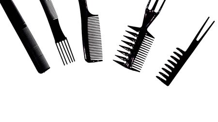 black hairbrush set for professional hairdresserの写真素材