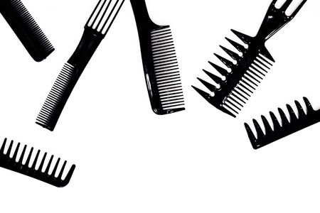 black hairbrush set for professional hairdresserの写真素材