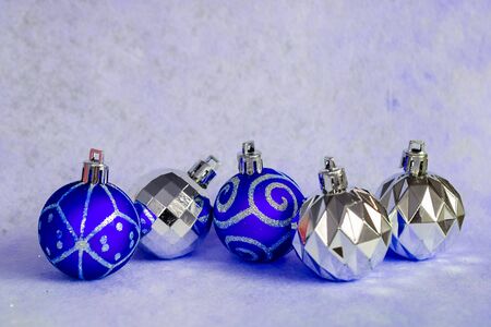 new year or Christmas toys on colored backgroundの写真素材