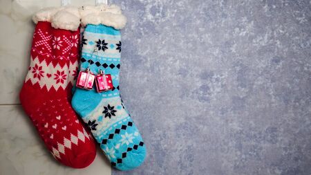 bright colored socks for Christmas or new year gifts and surprisesの写真素材