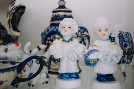 various dishes painted in the style of Gzhelの写真素材