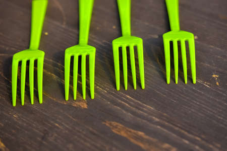 scrambled eggs made of plasticine and plastic Cutlery of different colors