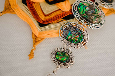 jewelry made of base stones or silver in different combinationsの写真素材