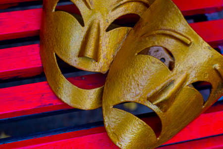theatrical masks of tragedy and Comedy made of metal and paintedの写真素材